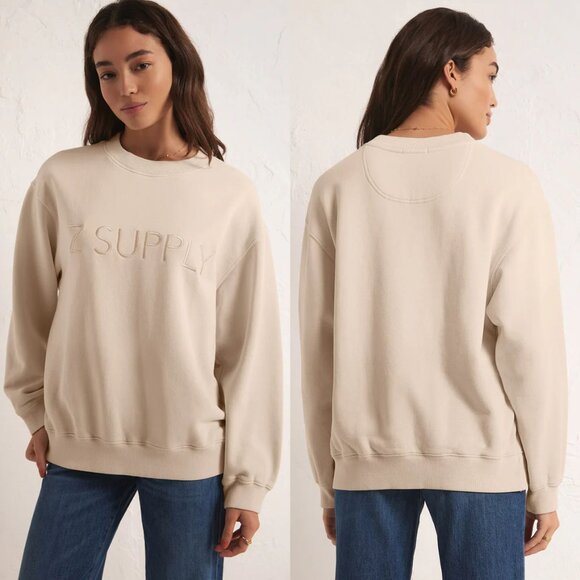 NEW Syd Z Supply Embroidered Logo Sweatshirt Pullover M Stone Crewneck $79 NWT - Picture 2 of 8